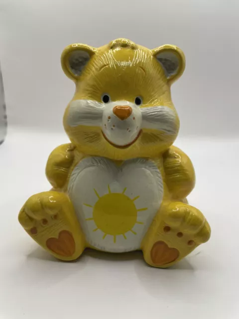 1980s Vintage Care Bears Funshine Bear Ceramic Coin Bank Statue