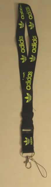 Adidas Lanyard Detachable Keychain Badge ID, Black with Lime Neon Green Logo