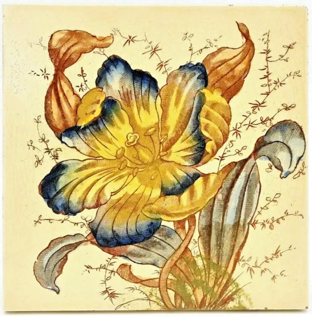 Antique Fireplace Tile Transfer Print & Tint Floral Design Marsden C1895