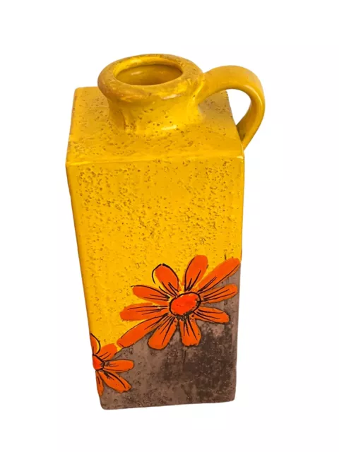MCM Rosenthal Netter Vase, Ceramic Daisy Pitcher Jug, Yellow, Orange, Brown,