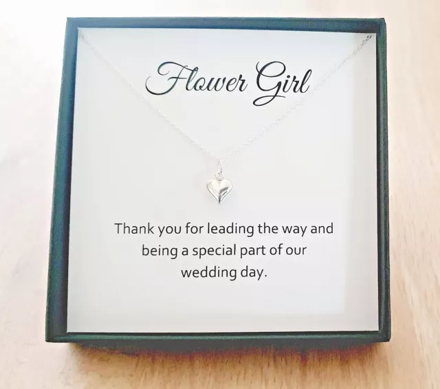 Flower Girl Heart Necklace 925 Sterling Silver, Wedding Gift for Girls