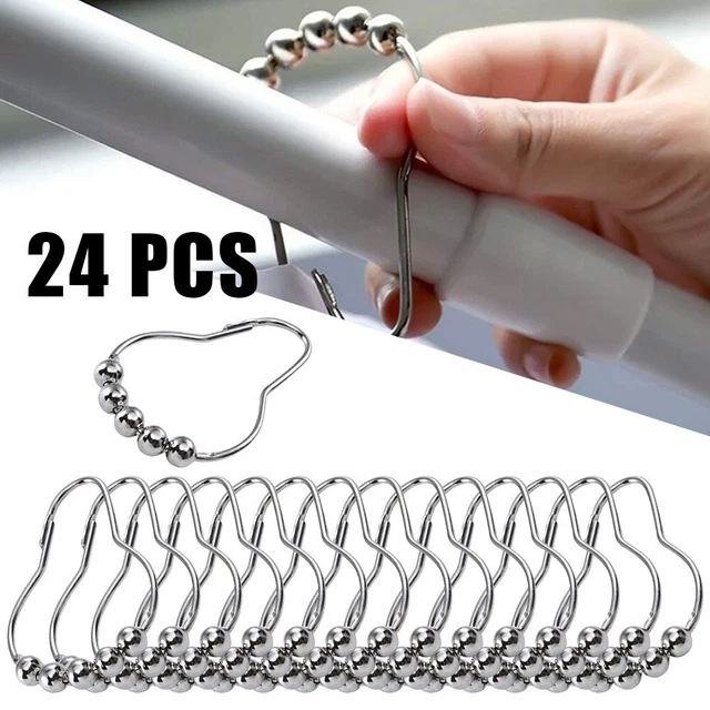 24 pièces crochets de rideau de douche en acier inoxydable glissant sans effort