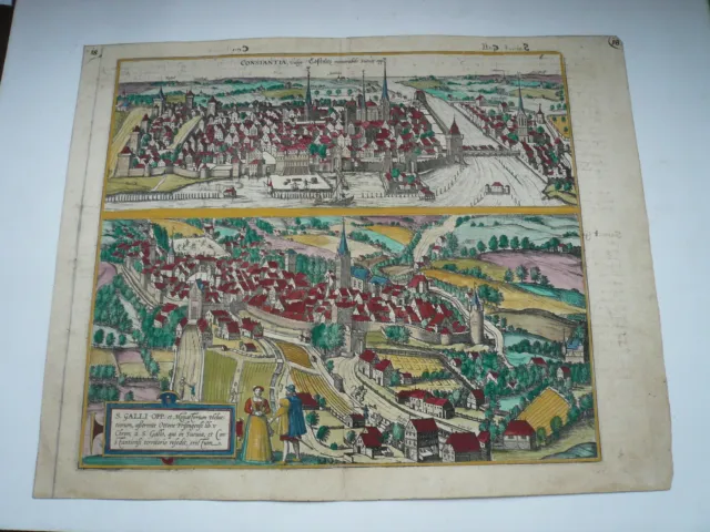 Konstanz+St.Gallen, anno 1580, Braun Hogenberg, altkoloirert -ORIGINAL