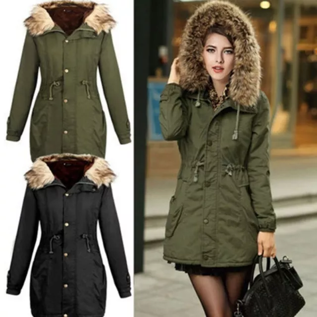 Jacket Outwear Ladies Quilted Winter Coat Parka Womens Faux Fur Collar Hooded