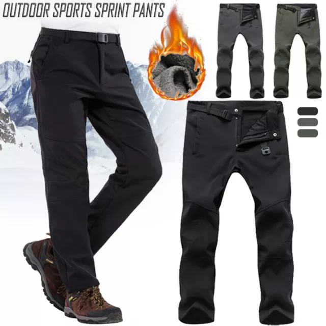 Mens Hiking Pants Windproof Waterproof Trousers Thermal Fleece Winter Outdoor