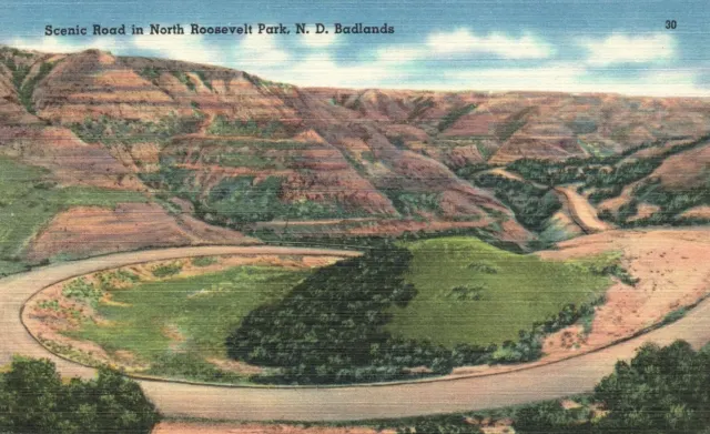 Vintage Postcard Scenic Road in North Roosevelt Park Badlands North Dakota N.D.