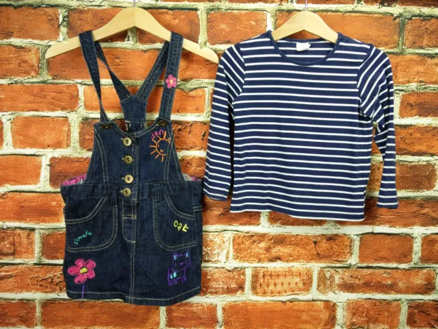 Girls Bundle Age 18-24 Mths H&M Striped Top Next Embroidered Dungaree Dress 92Cm