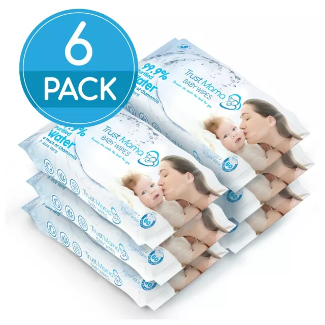 Trust Mama Water Wipes Natural Baby Nappy Wipes Chemical Free 6 Packs(360 Wipes)