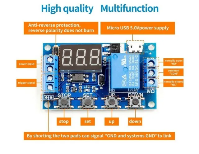 6-30V Relay Module Switch Trigger Time Delay Circuit Timer Cycle Adjustable -UK