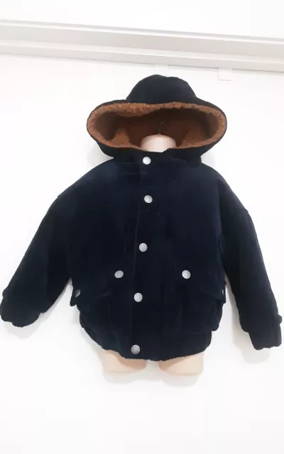 size 2 baby boys navy blue long sleeve SEED hooded FAUX SHEEP WOOL jacket