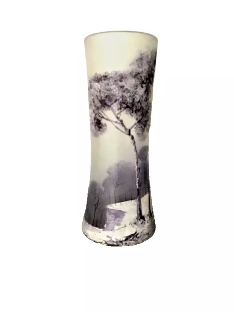 Vase ancien pate de verre décor arbres ton violine et blanc