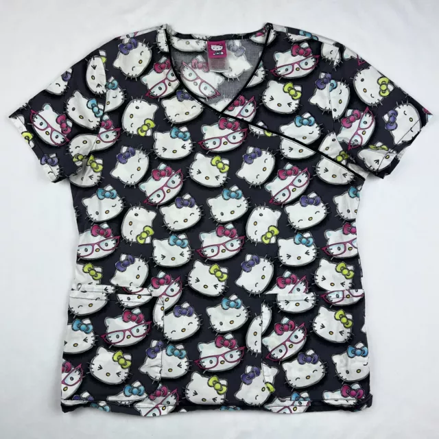 Hello Kitty by Sanrio Medium Black Hipster Print Scrub Top