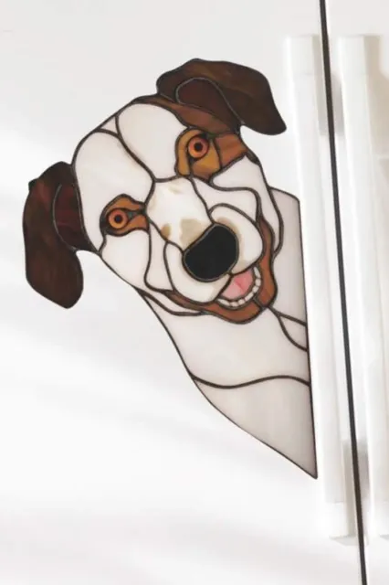 NEW 10.5” x 7” Stained Glass Look Brown & White Dog Wall or Window Sticker Decal