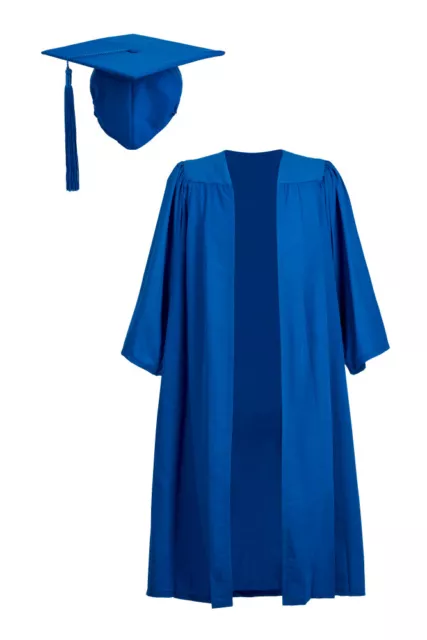 Graduation Gown & Hat Set Cap Blue Bachelor BA Mortar Board Mortarboard Robe