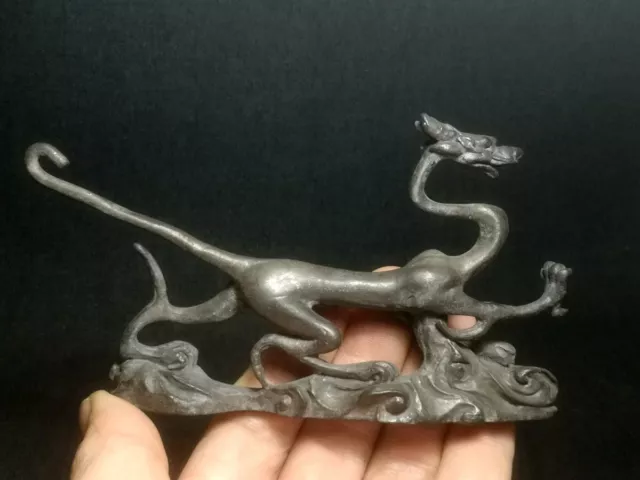 L 13 CM Old Chinese Bronze Carving Dragon Statue Table Deco Pen rack Collection