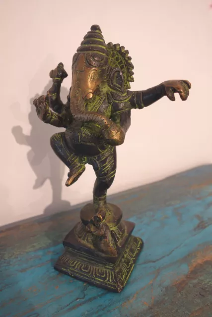 Qui Danse Vieux Ganesha Bouddha Statue De Avec 4 Bras en Bronze Nepal 1Kg