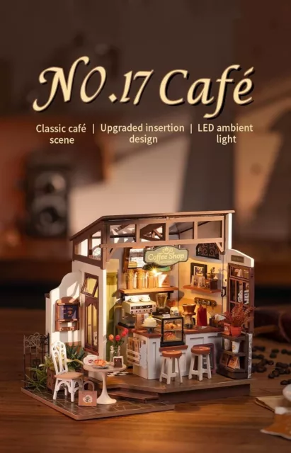 Rolife DIY LED Miniature House Café House Handmade Dolls House Model Kits Toys