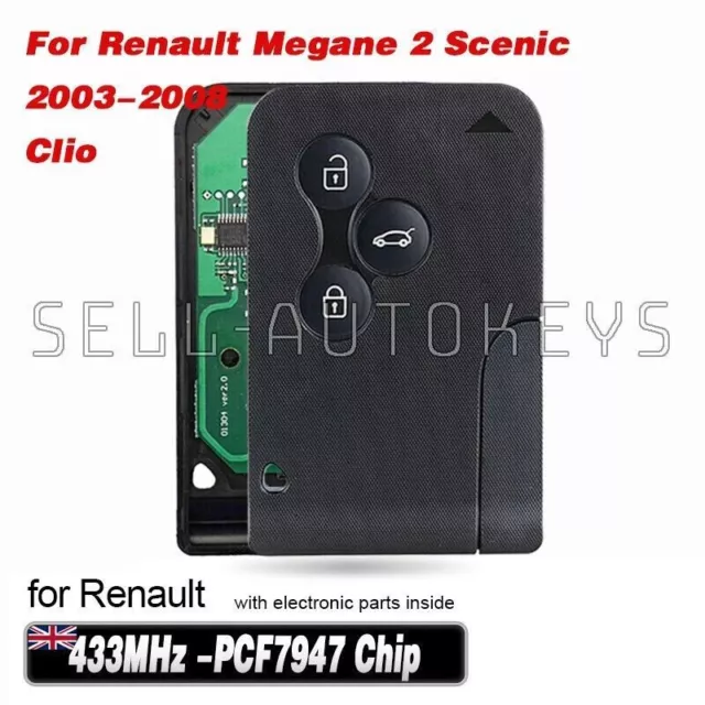 For Renault Megane 2 Scenic  2003-2008 Clio 433MHz PCF7947 Remote Key Card Fob