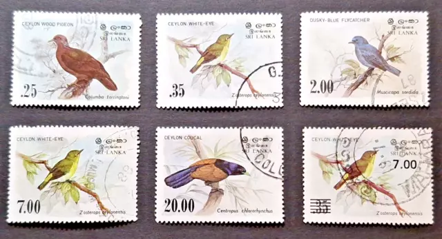 Sri Lanka: 1983 aves; conjunto completo usado fino incl. 7r sobreimpresión 35c; SG827-30