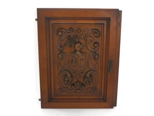 Antique hand Carved Wood Door Panel Reclaimed Architectural Middle ages Scene Sh