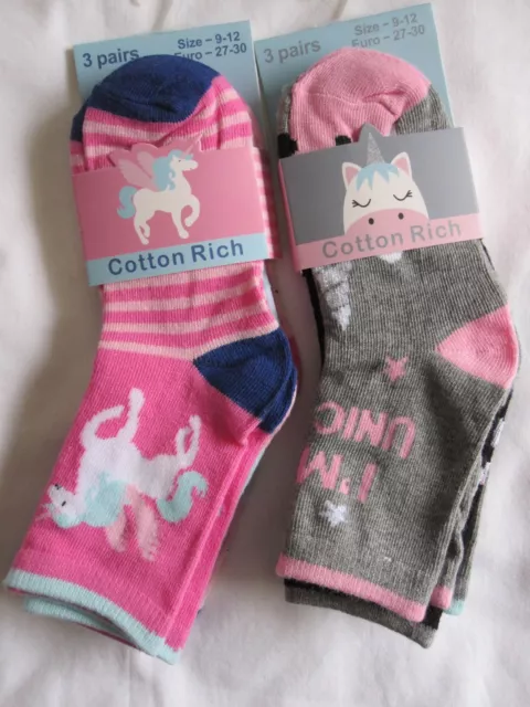 Bnwt- 6 "Unicorn" Ankle Socks 6 Colours - 9-12, 12.5-3.5,6-8.5 Free Post Uk Only