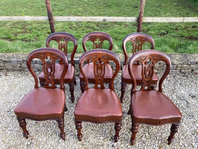 Antique Set of Six Victorian Mahogany Balloon Back Dining Chairs