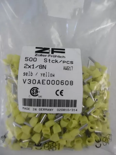 500x Zoller Happy Twin Wire End Sleeves 2x1/8N Yellow V30AE000608 New Original Packaging