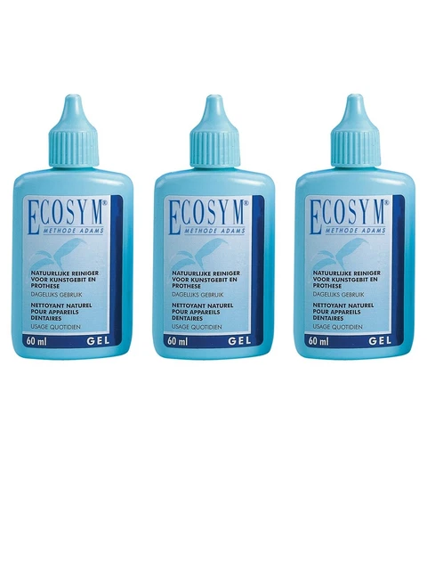 3 protesi giornaliere Ecosym - detergente 3 x 60 ml detergente protesi dentali al giorno