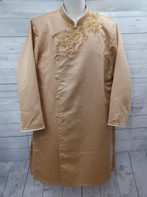 Ethnic Indian Designer Kurta Sherwani Tunic Mens Gold Tone Beaded 6X