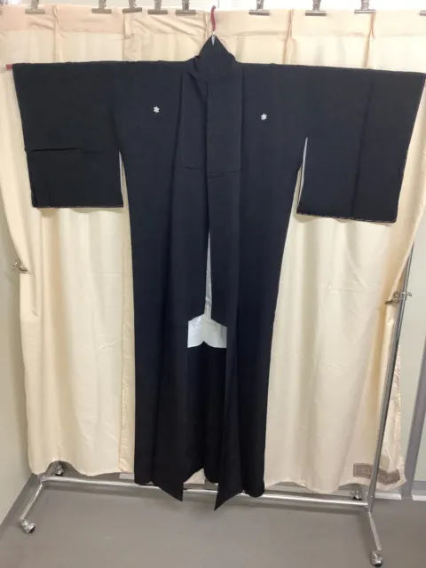 Japanese Vintage Kimono silk Tomesode black family crest Height 64.17inch