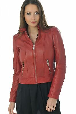 Women's Red Vtg. Jacket Handmade from Real Lambskin Leather Slim Fit Biker Coat