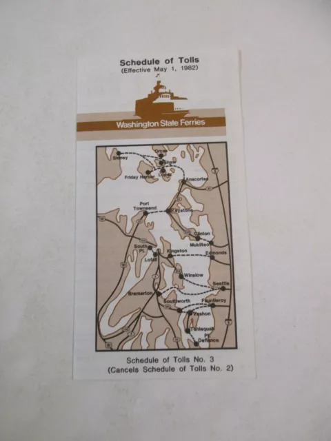 Vintage 1982 Pocket Size Washington State Ferry Toll Schedule Brochure~BR15