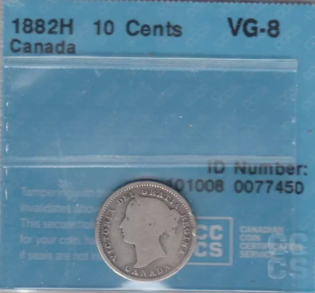 1882H Canada Ten Cents Silver Coin - CCCS - VG-8