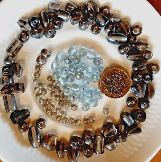 Job Lot Vintage Glass Beads  - Grey Shades - Jewellery Making Crafts