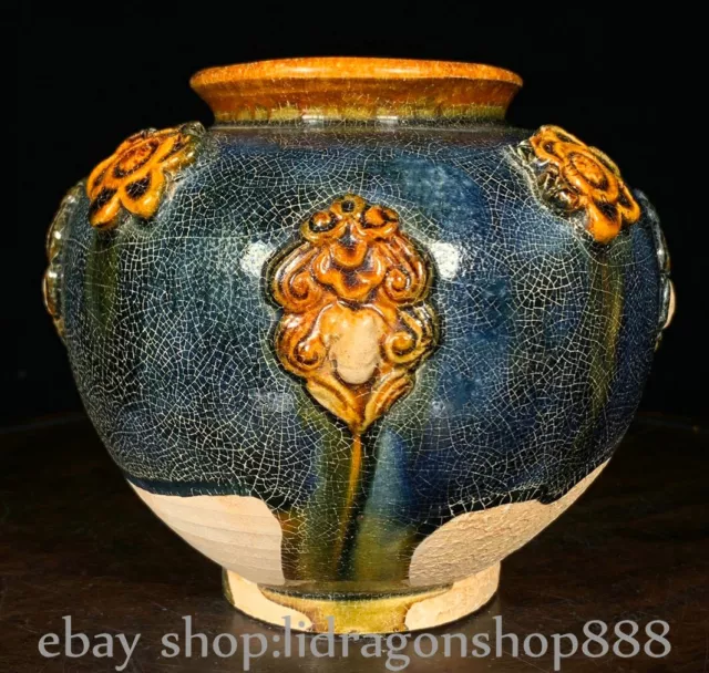5" Old Chinese Tang Sancai Pottery Dynasty Flower Jar Pot