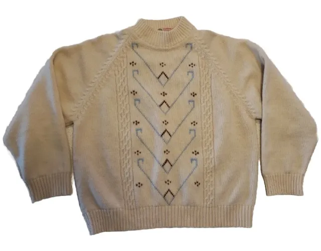 Vtg 40s 50s Ski Sweater Wool Cable Knit Pullover Italy Mens XS Ivory Embroidered