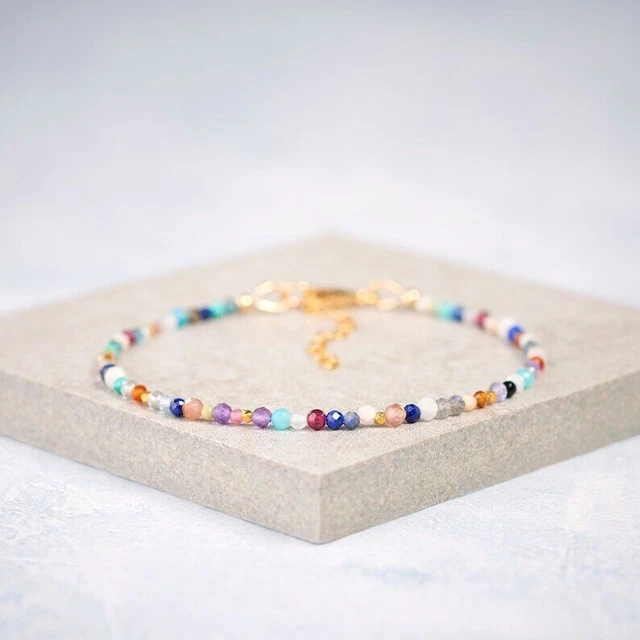 AAA Multi Mix Gemstone Micro Faceted Round 2-3MM 5-8" Bracelet ajustable perlé