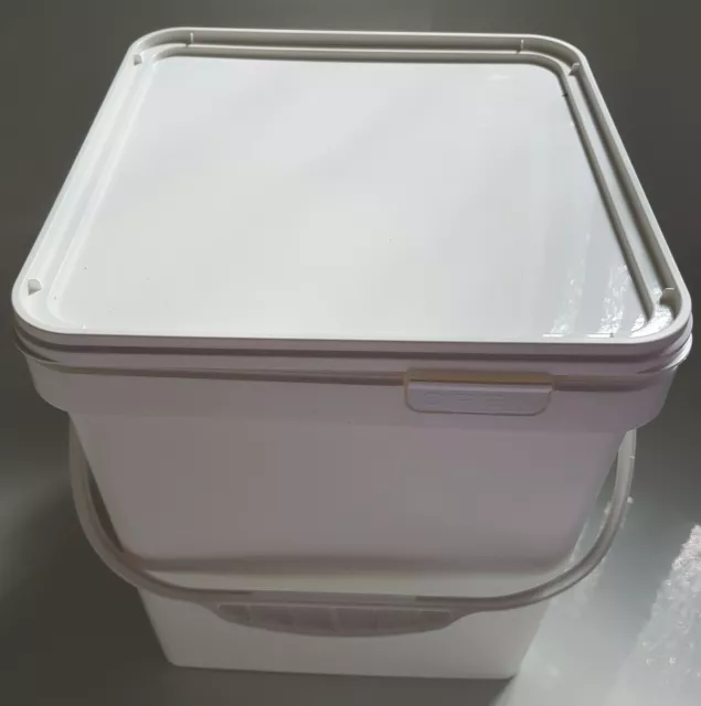 2 x 17 L Ltr Litre White Square Plastic Bucket Container w Lid & Plastic Handle