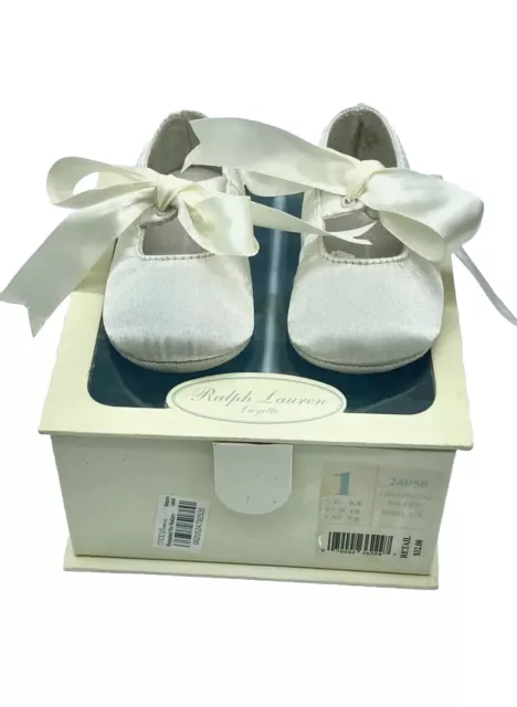 RALPH LAUREN LAYETTE BRILEY INFANT SHOE SIZE 1 CHAMPAGNE SATIN LAMBSKIN New