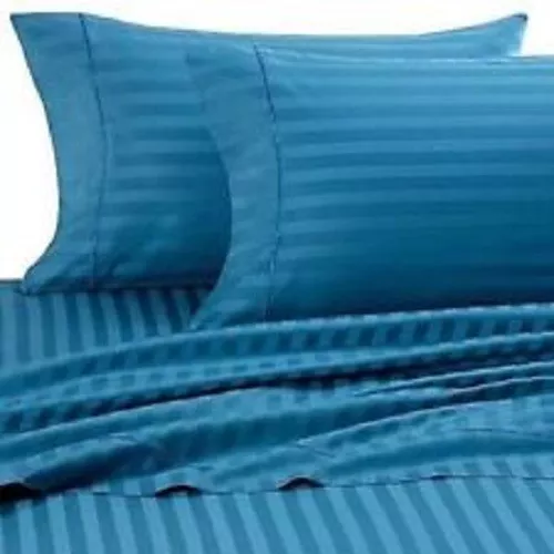 King Size Turquoise Stripe 4 Pc Sheet Set 1000 Thread Count 100% Egyptian Cotton