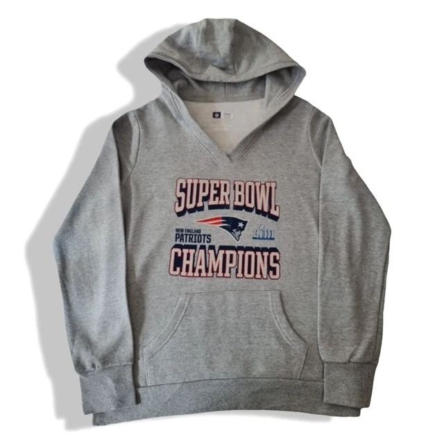 Felpa con cappuccio NFL New England Patriots grigio con cappuccio collo a V donna taglia L.