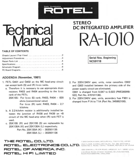 Service Manual-Anleitung für Rotel RA-1010