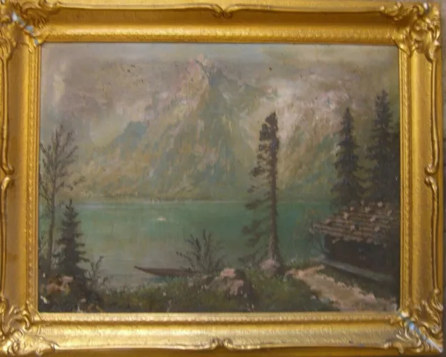 ::Johann Hering *1875 Lützen Ölgemälde Tanne Bergsee Alpen Signiert Antik Ölbild