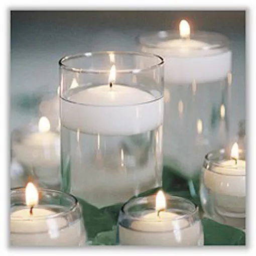 25 4cm Floating White Wax Candle 5 hr burn wedding party table centepiece event