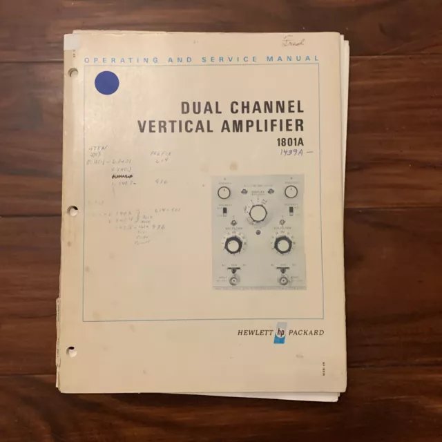 HP 1801A Dual Channel Vertical Amplifier Operating & Service Manual 01801-90914