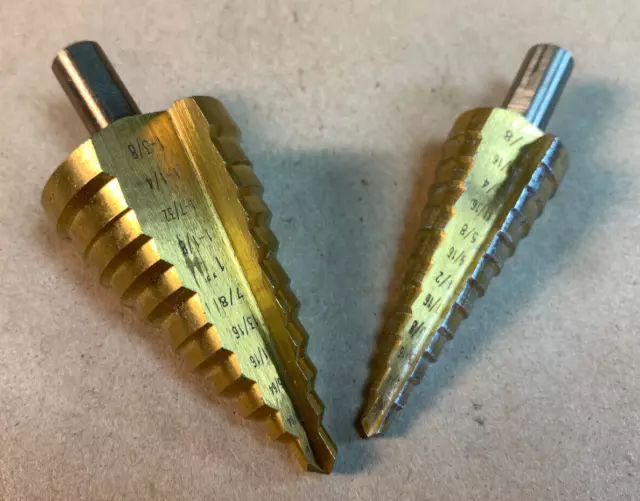 PAIR 2 SIZES - Step Drill Bit 1/4"-1-3/8" Straight Flute HSS Titanium Metal Hole