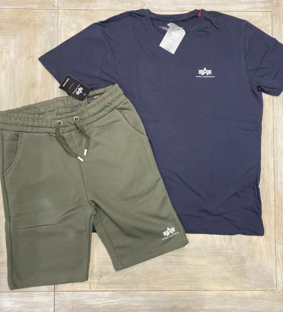 Alpha Industries mens t shirt and shorts set size XL Blue Khaki RRP £85