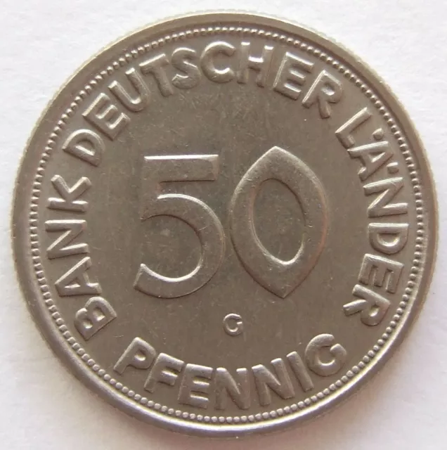 Coin Germany 50 Pfennig 1950 G Bank of German Countries IN Uncirculated