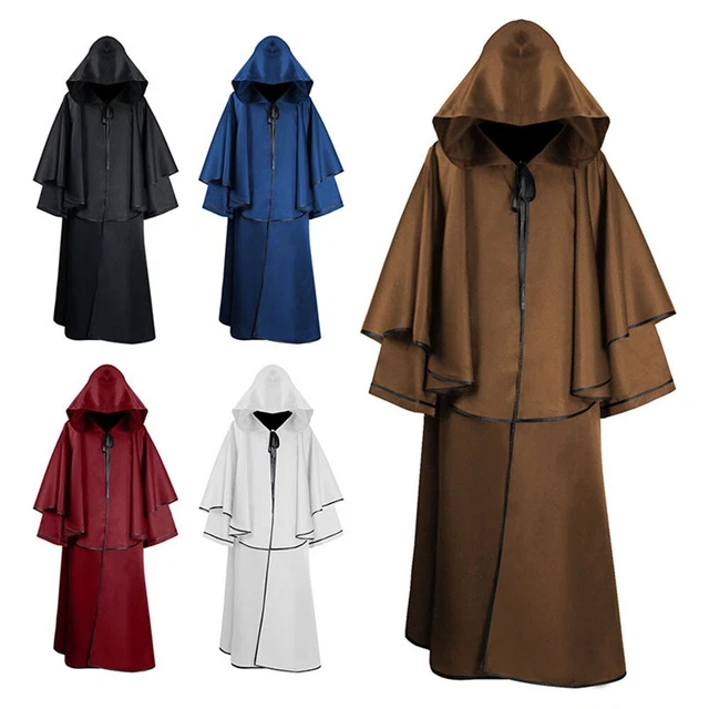 Abito Mantello con Cappuccio Halloween Unisex Costume Stregoneria Medievale Raccolta