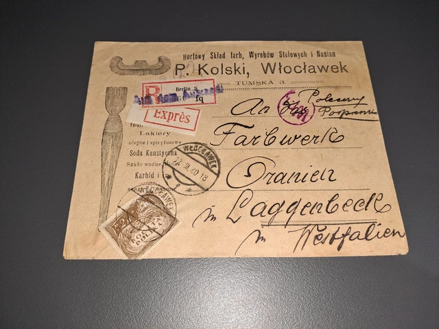 Polen Einschreiben 1920 von Wloclawek nach Laggenbeck (523)